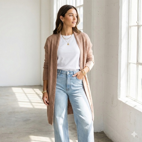 Aritzia Sweaters - Aritzia Community tan cotton knit long open front cardigan - Small